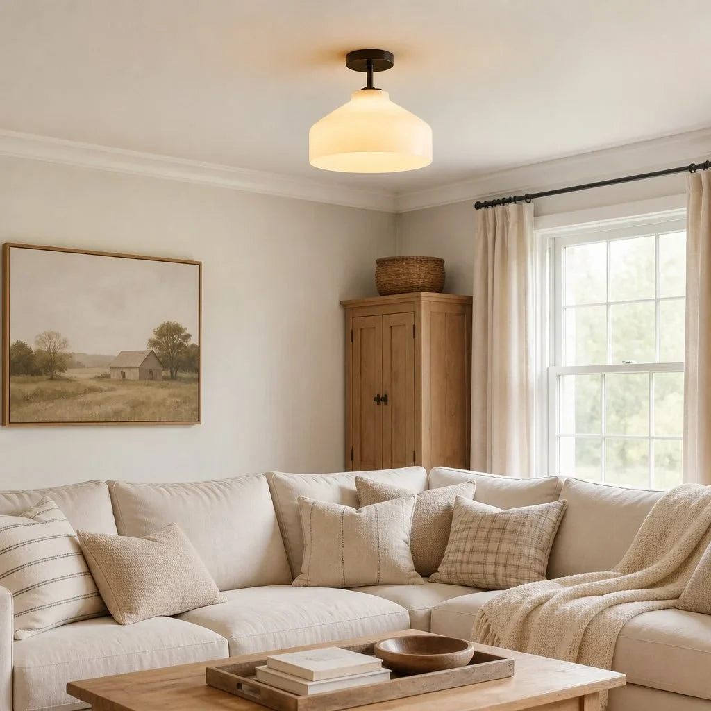 Nerys Metal and Glass Ceiling Light, Nordic Minimalist Single-Light Fixture