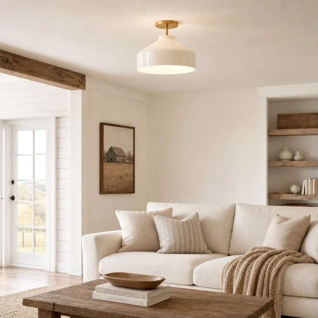 Nerys Metal and Glass Ceiling Light, Nordic Minimalist Single-Light Fixture