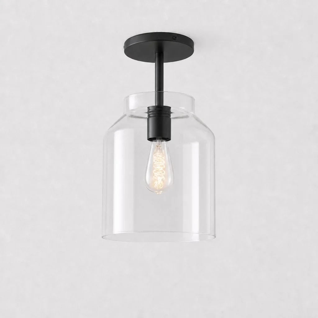 Nerys Metal and Glass Ceiling Light, Nordic Minimalist Single-Light Fixture
