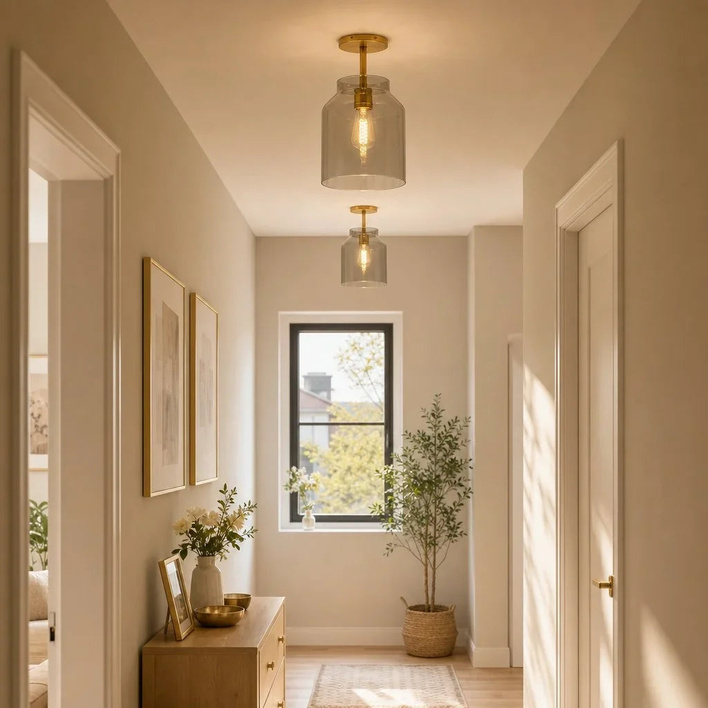 Nerys Metal and Glass Ceiling Light, Nordic Minimalist Single-Light Fixture