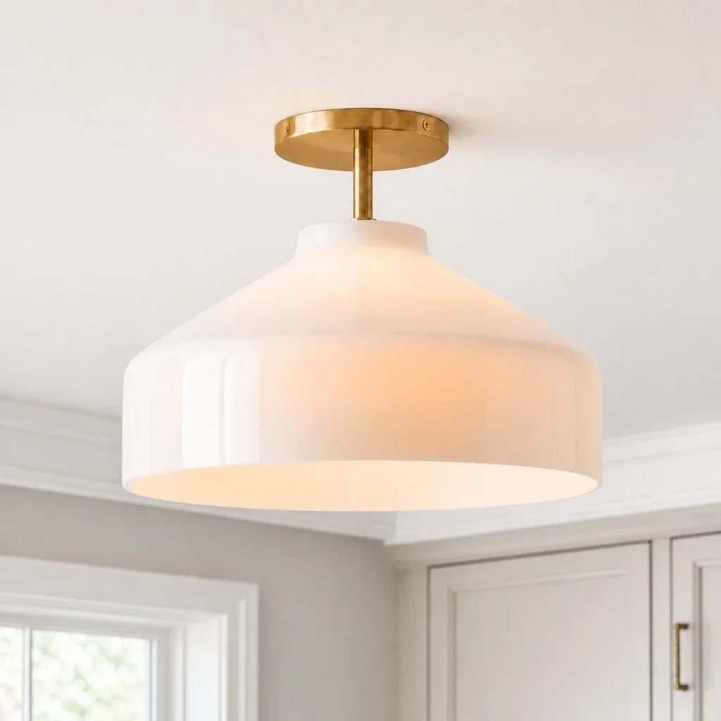 Nerys Metal and Glass Ceiling Light, Nordic Minimalist Single-Light Fixture