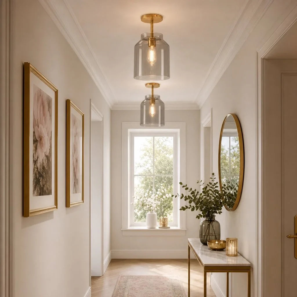 Nerys Metal and Glass Ceiling Light, Nordic Minimalist Single-Light Fixture
