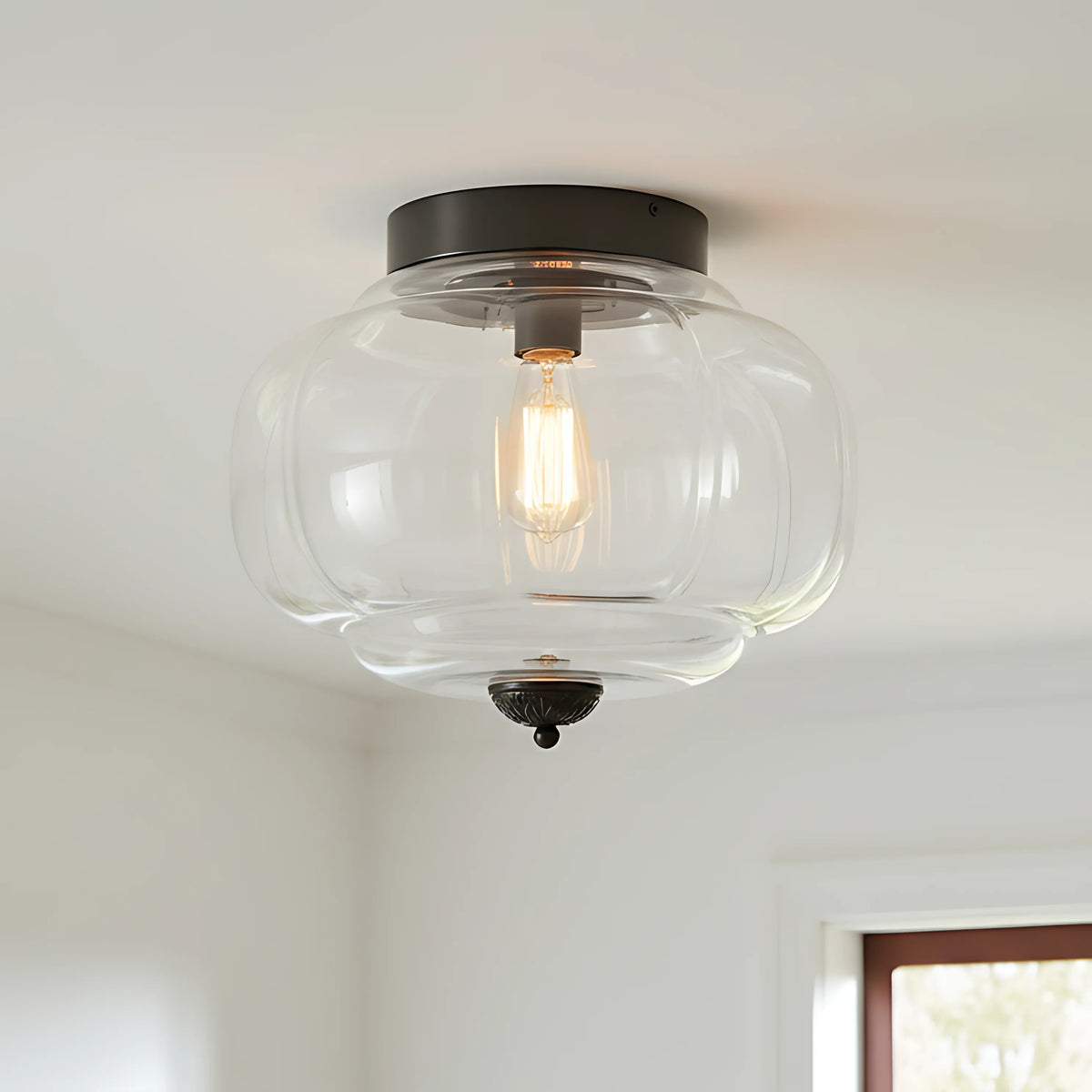 Milk Glass Semi Flush Mount Ceiling Light, Eloise Single-Light Vintage Fixture
