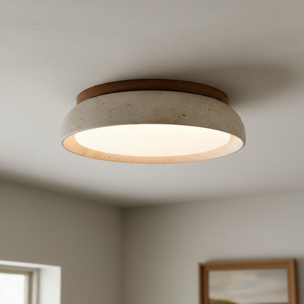 Travertine Flush Mount Ceiling Light, Scandinavian Wabi-Sabi Single-Light Fixture